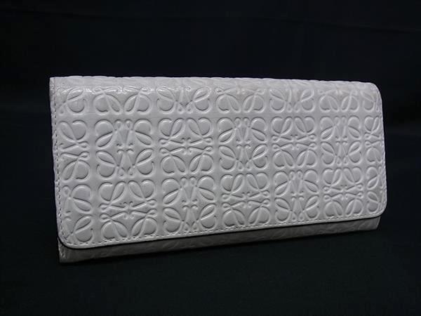 1円 LOEWE ロエベ リピートアナグラム レザー 二つ折り 長財布 ウォレット 小銭入れ 札入れ レディース オフホワイト系 GA5608拍卖