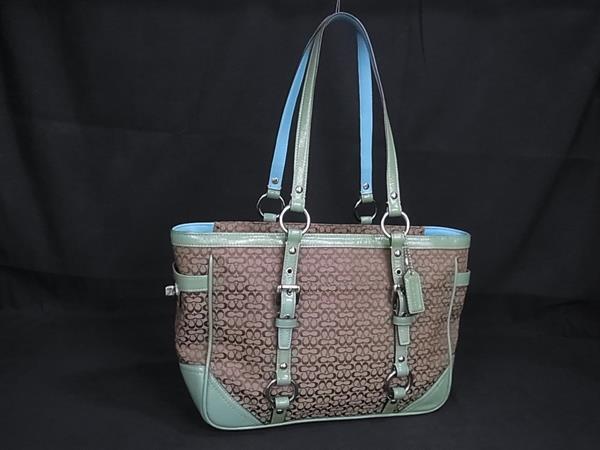 1円■美品■ COACH コーチ ミニシグネチャー キャンバス×レザー ハンドバッグ トートバッグ ショルダーバッグ 肩掛け ブラウン系 FR6308拍卖