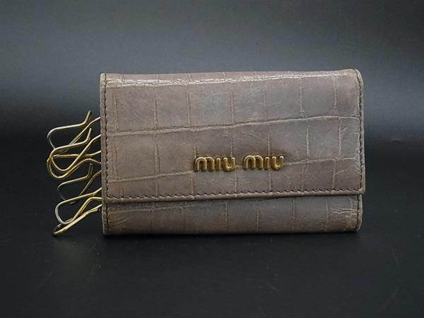 miumiu ミュウミュウ クロコダイル型押しレザー 6連 キーケース 鍵入れ レディース グレージュ系 DJ5934拍卖