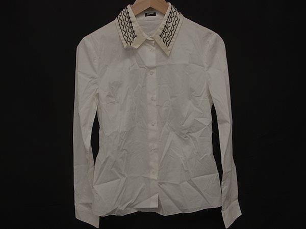 JIL SANDER ジルサンダー ネイビー コットン×スパンデックス ビーズ 長袖 シャツ トップス 表記サイズ 38 洋服 アイボリー系 DH4921拍卖