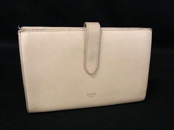CELINE セリーヌ ラージストラップウォレット レザー 二つ折り 長財布 ウォレット 札入れ 小銭入れ メンズ ベージュ系 DH9676拍卖