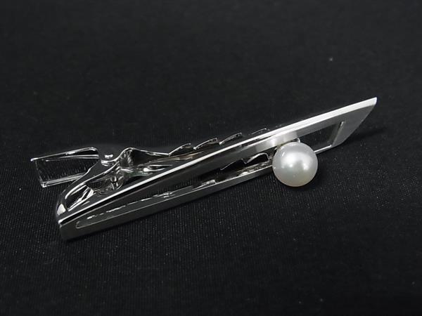 ■美品■ MIKIMOTO ミキモト 本真珠 アコヤ真珠 パール 約6mm SV925 ネクタイピン アクセサリー ビジネス メンズ シルバー系 DK8273拍卖