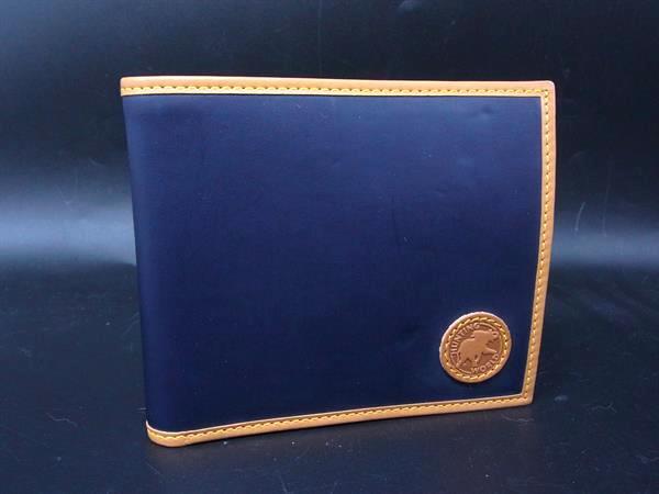 ■美品■HUNTING WORLD ハンティングワールド バチュークロス×レザー 二つ折り 財布 ウォレット 札入れ ネイビー系 DJ4651拍卖