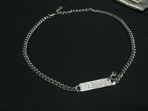 1円 ■美品■ ChristianDior クリスチャンディオール ラインストーン チョーカー ネックレス アクセサリー メンズ シルバー系 BM9829拍卖