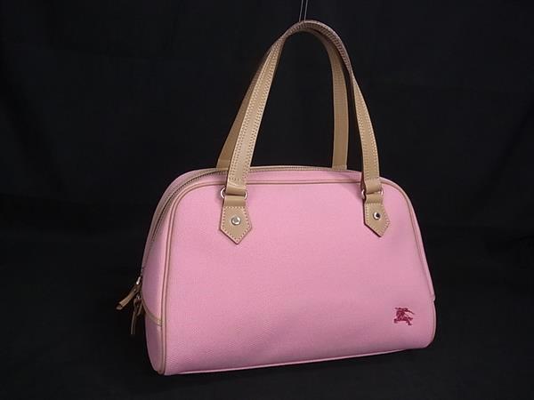 1円 ■美品■ BURBERRY バーバリーブルーレーベル キャンバス×レザー ハンドバッグ レディース ピンク系×ベージュ系 FV3322拍卖