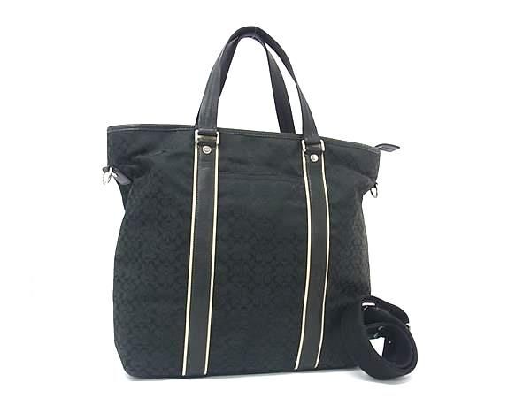1円 COACH コーチ F77142 シグネチャー キャンバス×レザー 2WAY ショルダーバッグ トートバッグ ハンドバッグ ブラック系 BR0768拍卖