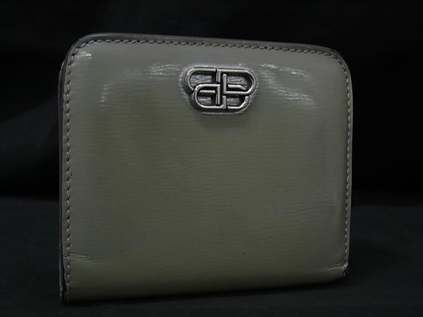BALENCIAGA バレンシアガ 601474 BBロゴ パテントレザー 二つ折り 財布 ウォレット 札入れ 小銭入れ レディース グレー系 DK3817拍卖