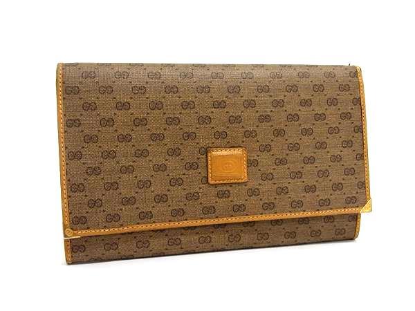 GUCCI グッチ オールドグッチ ヴィンテージ マイクロGG PVC×レザー 二つ折り 長財布 ウォレット 札入れ 小銭入れ ブラウン系 DK5853拍卖