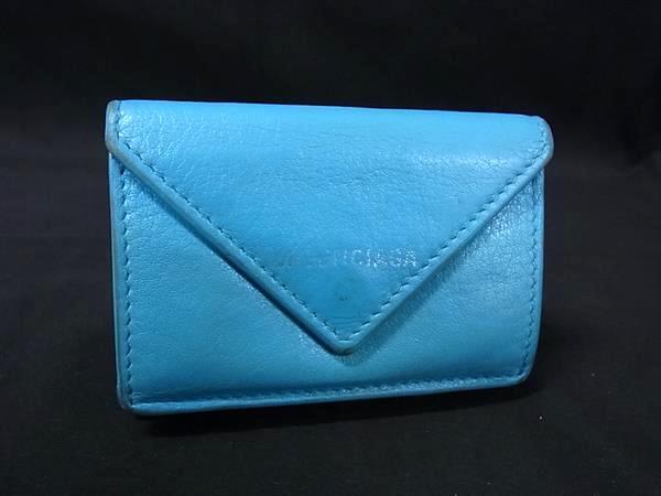 BALENCIAGA バレンシアガ 391446 ペーパーミニ レザー 三つ折り 財布 ウォレット 札入れ 小銭入れ ブルー系 DK4771拍卖