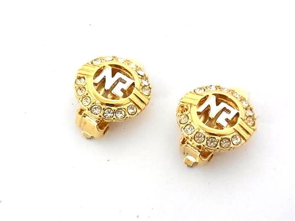 ■美品■ NINA RICCI ニナリッチ ラインストーン クリップ式 イヤリング アクセサリー レディース ゴールド系 DK0503拍卖