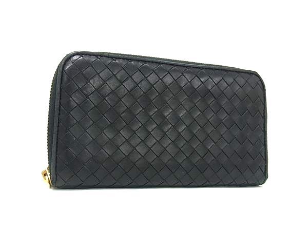 BOTTEGA VENETA ボッテガヴェネタ イントレチャート レザー ラウンドファスナー 長財布 ウォレット ブラック系 DI9385拍卖