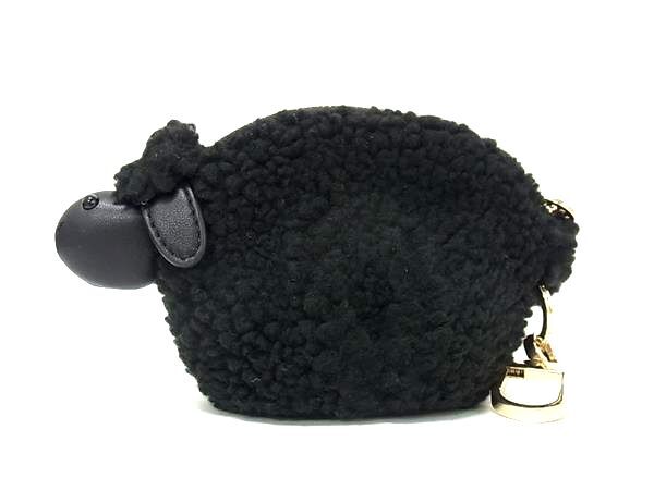■美品■ TORY BURCH トリーバーチ ファー ひつじ 羊 小物入れ マルチケース キーホルダー バッグチャーム ブラック系 DH0948拍卖
