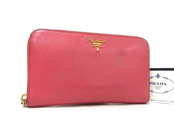 PRADA プラダ サフィアーノレザー ラウンドファスナー 長財布 ウォレット 札入れ 小銭入れ レディース ピンク系 DI7611拍卖