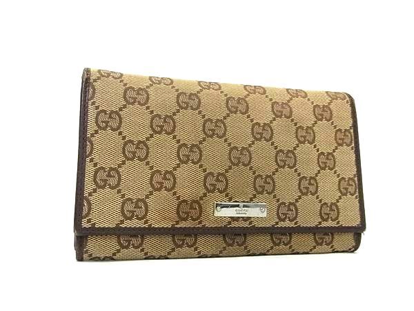 GUCCI グッチ 115・100・0959 GG柄 GGキャンバス×レザー 二つ折り 長財布 ウォレット 札入れ 小銭入れ レディース ブラウン系 DI8027拍卖