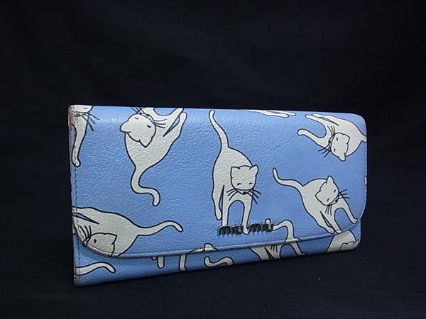 miumiu ミュウミュウ マドラス レザー 二つ折り 長財布 ウォレット 小銭入れ 札入れ カード入れ ライトブルー系 DI9381拍卖