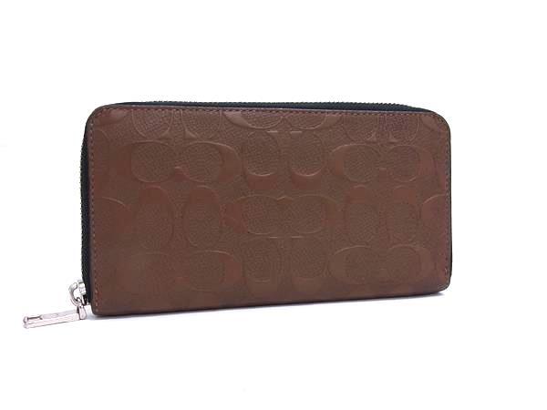 ■新品同様■ COACH コーチ シグネチャー レザー エンボス ラウンドファスナー 長財布 ウォレット 小銭入れ ブラウン系 DJ4707拍卖