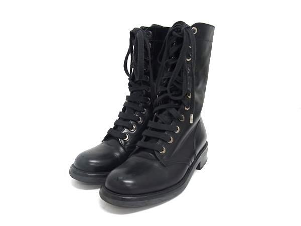 1円 ■美品■ CHANEL シャネル ココマーク レザー レースアップブーツ 表記サイズ 37 1/2 (約24.5cm) 靴 シューズ ブラック系 FH7176拍卖