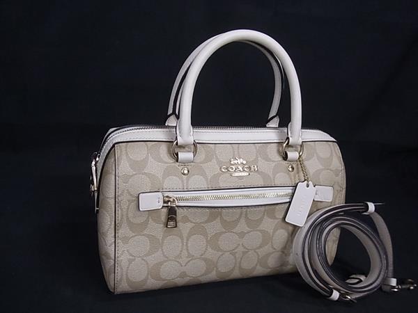 1円 ■美品■ COACH コーチ F83607 シグネチャー PVC×レザー 2WAY ショルダー ハンドバッグ ベージュ系×アイボリー系 BQ2117拍卖