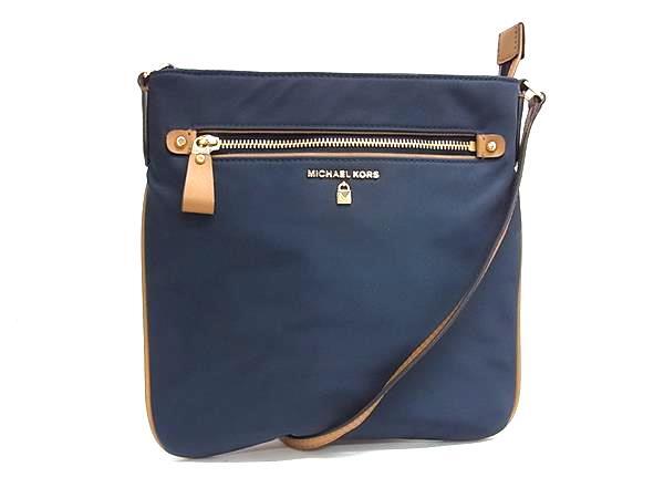 1円 ■美品■ MICHAEL KORS マイケルコース ナイロン×レザー クロスボディ ショルダーバッグ 斜め掛け ネイビー系×ブラウン系 FP7977拍卖