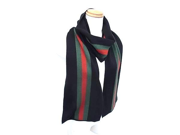 1円 ■極美品■ GUCCI グッチ シェリーライン キャメル×シルク マフラー ストール 防寒具 メンズ ブラック系 FI8697拍卖