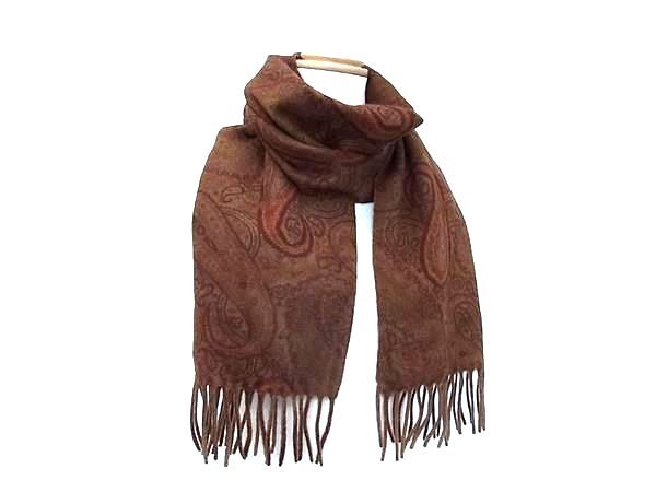 1円 ■新品■未使用■ ETRO エトロ カシミア100% フリンジ ペイズリー柄 マフラー 防寒具 レディース ブラウン系 FI8703拍卖