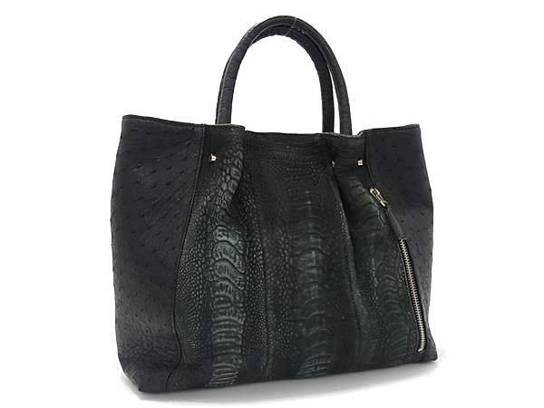 1円 ■極上■本物■JRA公認■ オーストリッチ×オーストレッグ トートバッグ ハンドバッグ レディース ブラック系 FP8031拍卖