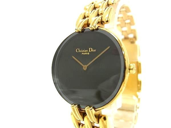 1円 ■稼働品■美品■ ChristianDior ディオール 46-154-2 バギラ クォーツ 腕時計 ウォッチ ゴールド系×ブラック系 BR0815拍卖