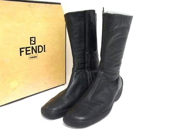 1円 FENDI フェンディ ズッカ レザー ショートブーツ 表記サイズ 37 (約24cm) 靴 シューズ レディース ブラック系 FQ2806拍卖