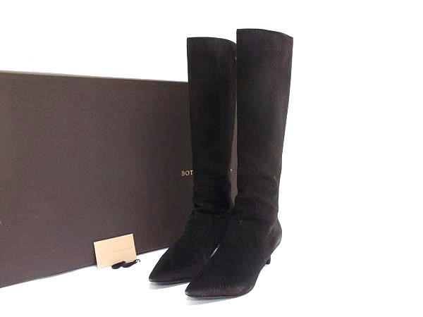 1円 BOTTEGA VENETA ボッテガヴェネタ スエード ロングブーツ 表記サイズ 35 1/2 (約22.5cm) 靴 シューズ ダークブラウン系 BN6033拍卖