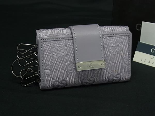 1円 ■美品■ GUCCI グッチ 74212 GG柄 GGキャンバス×レザー 6連 キーケース 鍵入れ レディース メンズ ライトパープル系 FP8082拍卖