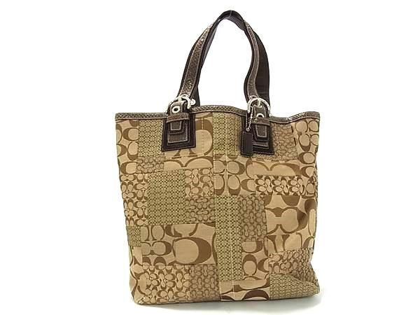 1円 COACH コーチ 10089 シグネチャー キャンバス×パイソン トートバッグ ショルダー 肩掛け レディース メンズ ブラウン系 FU2913拍卖