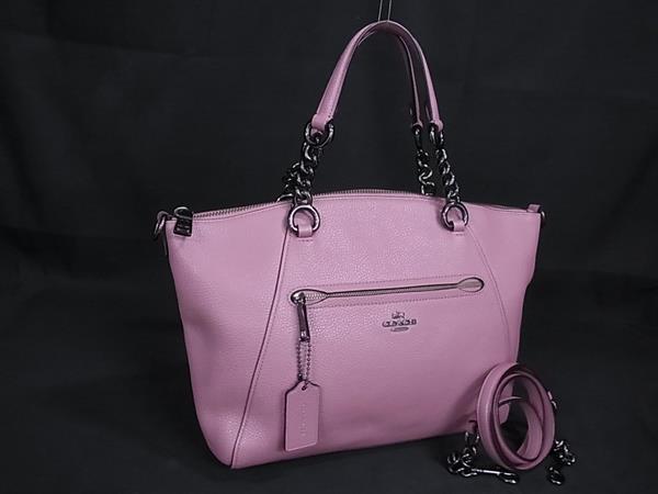 1円 ■極美品■ COACH コーチ 59501 レザー チェーン 2WAY トートバッグ ショルダーバッグ 肩掛け 斜め掛けかばん ピンク系 BP5611拍卖