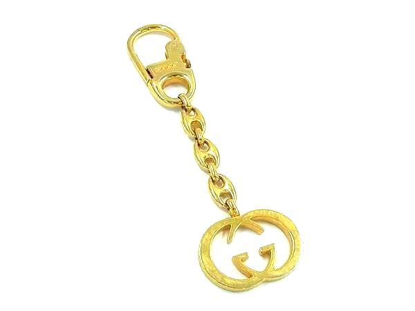 1円 GUCCI グッチ インターロッキングG キーホルダー キーリング バッグチャーム レディース メンズ ゴールド系 FP8128拍卖