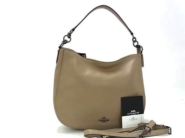 1円 ■美品■ COACH コーチ 58036 レザー 2WAY ショルダーバッグ 肩掛けかばん 斜め掛け レディース グレージュ系 BQ2013拍卖