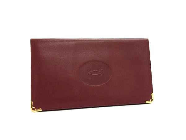 1円 Cartier カルティエ マストライン レザー 二つ折り 長財布 ウォレット 札入れ カード入れ メンズ レディース ボルドー系 FP8144拍卖