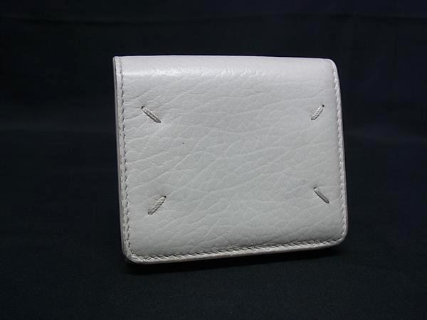 1円 Maison Margiela メゾン マルジェラ 4ステッチ レザー 三つ折り 財布 ウォレット 小銭入れ 札入れ レディース アイボリー系 FP8154拍卖