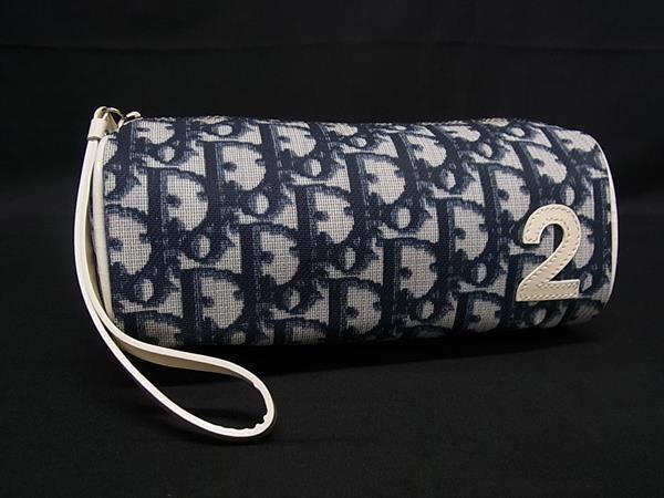 1円 ChristianDior クリスチャンディオール トロッター PVC×パテントレザー ポーチ マルチケース 小物入れ レディース ネイビー系 FP8158拍卖