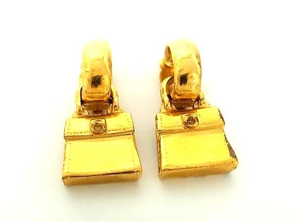 1円 CELINE セリーヌ ヴィンテージ かばん バッグモチーフ クリップ式 イヤリング アクセサリー レディース ゴールド系 FP8295拍卖