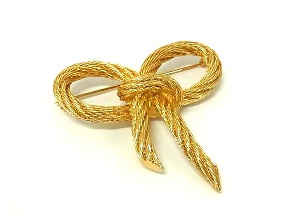 1円 ■美品■ ChristianDior クリスチャンディオール ヴィンテージ リボン ピンバッジ ピンブローチ アクセサリー ゴールド系 FP8326拍卖
