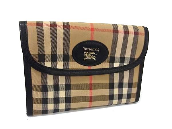 1円 Burberrys バーバリーズ ノバチェック キャンバス×レザー マルチポーチ マルチケース 小物入れ ブラウン系×ブラック系 FP8355拍卖