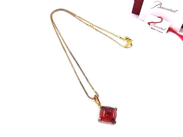 1円 ■美品■ Baccarat バカラ メディチ クリスタルガラス×SV925 ネックレス ペンダント アクセサリー レッド系×ゴールド系 FP8386拍卖