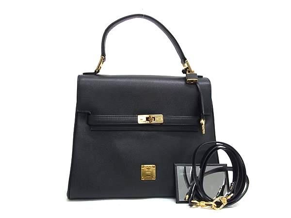 1円 MCM エムシーエム レザー 2WAY クロスボディ ショルダーバッグ ハンドバッグ 斜め掛け レディース ブラック系 DB3171拍卖