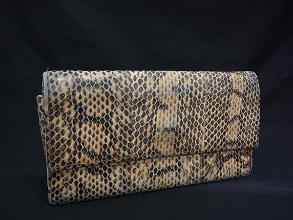 BALENCIAGA バレンシアガ パイソン型押しレザー二つ折り 長財布 ウォレット レディース ベージュ系×ブラック系 DG5838拍卖