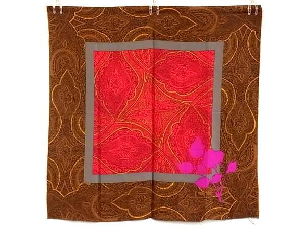 ■美品■ NINA RICCI ニナリッチ シルク100% 総柄 大判 スカーフ ストール ショール レディース ブラウン系×マルチカラー DG3597拍卖