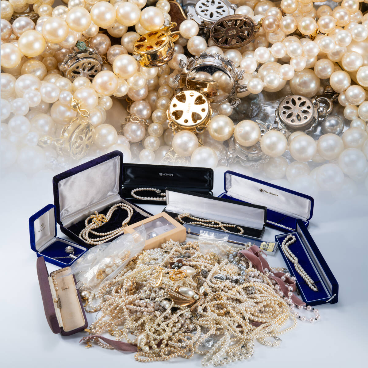 大量パールネックレス・真珠・イミテーションパール・シルバー・silver刻印・ブローチ・イヤリング・ジャンク・まとめ売り3.9kg・O54036拍卖