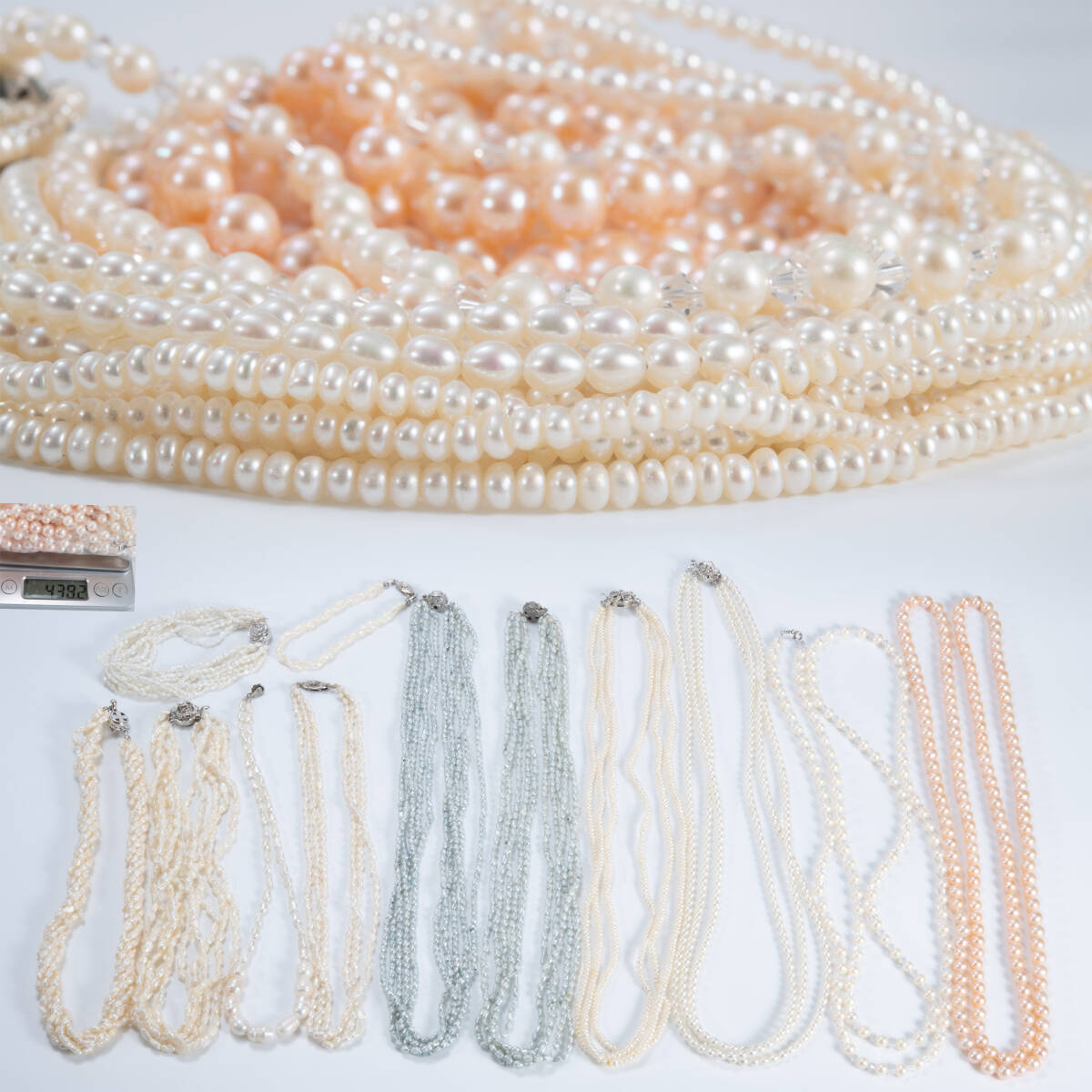 本真珠・淡水真珠・3連 5連 10連パールネックレス・ブレスレット・まとめ売り438.2g・O210883拍卖