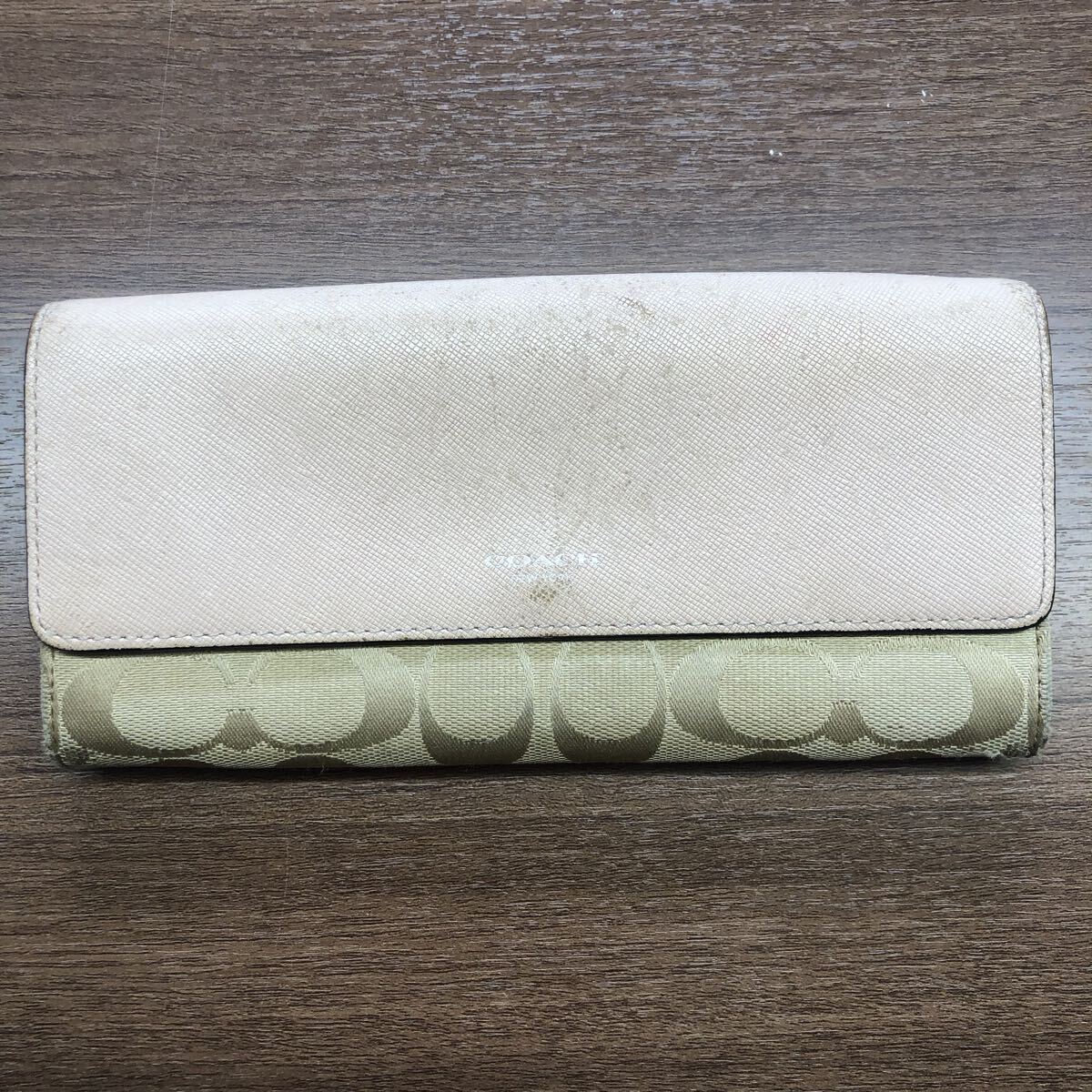 【038】 COACH コーチ 二つ折り 長財布 ウォレット ピンク×ベージュ シグネチャー拍卖
