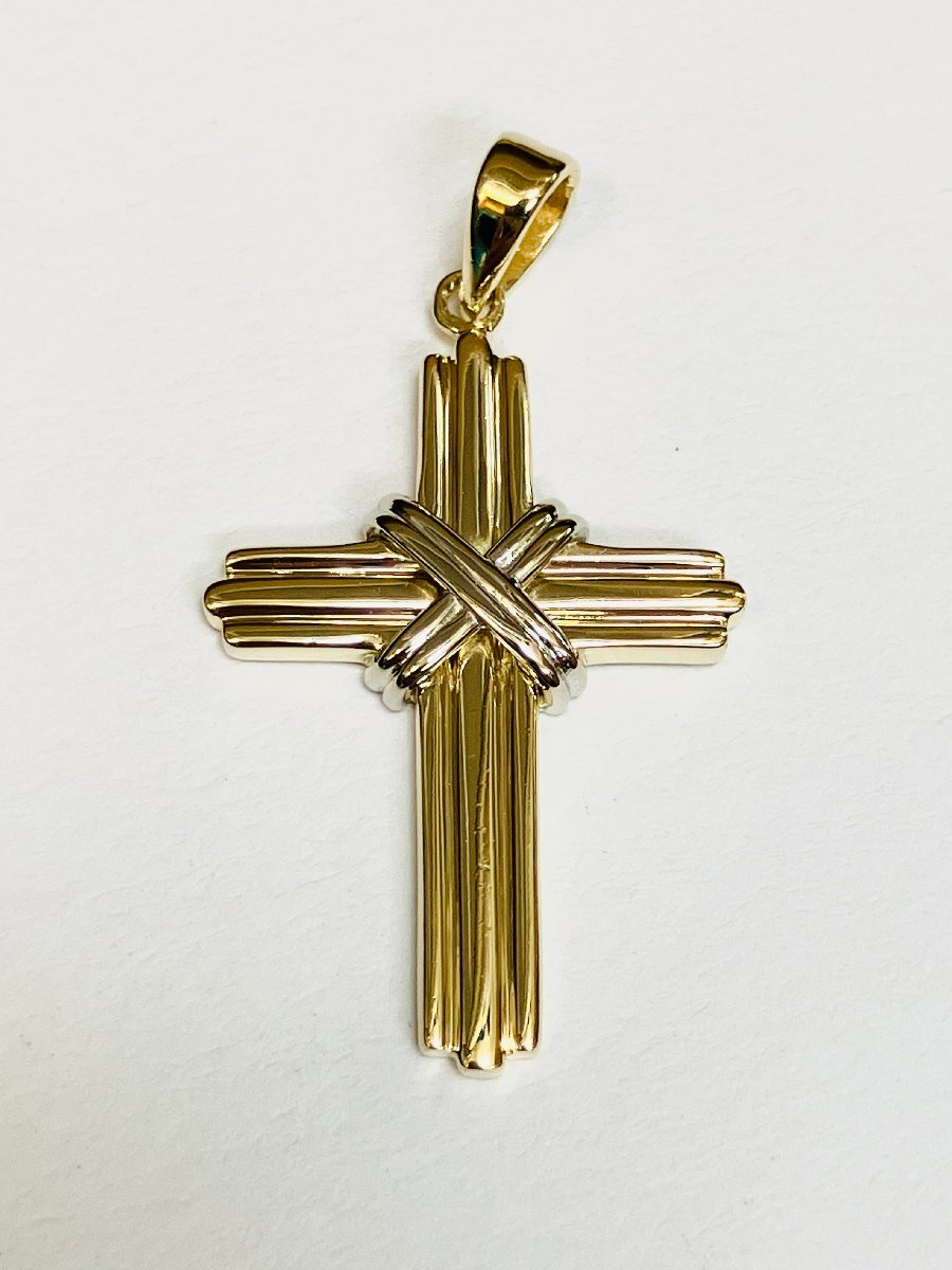 qoj.ZG708 14K ゴールド 十字架 クロス ペンダントトップ ダブルカラー拍卖