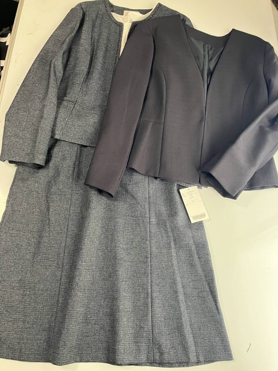 新品■大きいサイズ15号(3L)■ジャケット2枚付アンサンブルワンピース■ネイビー/ネイビー拍卖