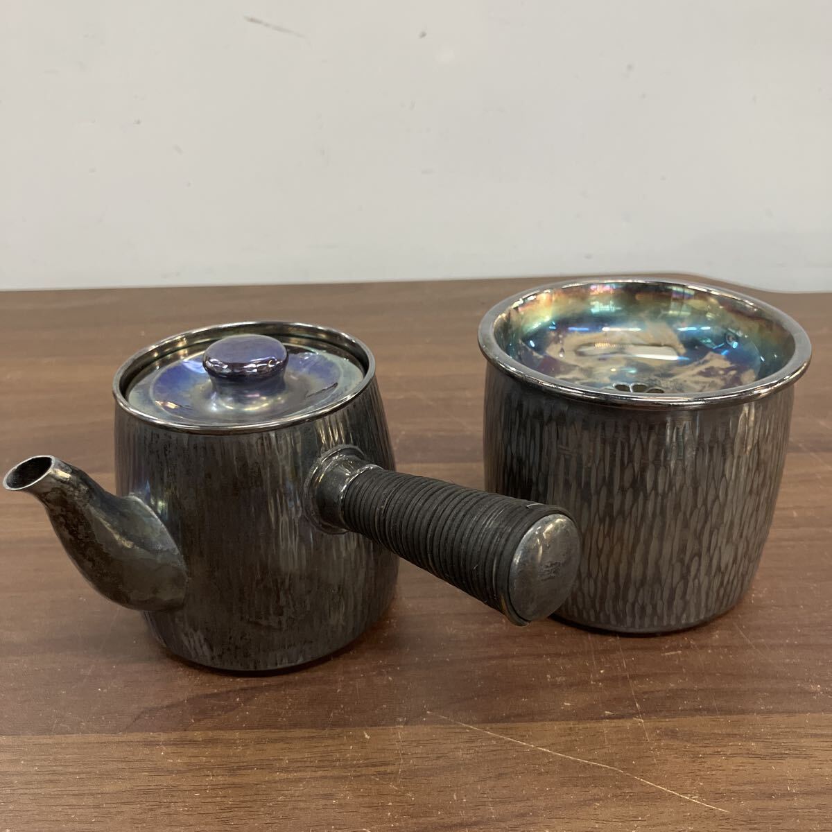 銅銀 急須 茶筒セット いぶし銀 急茶 道具 茶器 セット 真鍮 モダン 茶筒和食器 煎茶道具 茶器揃 金属工芸 和食器 茶筒 まとめて拍卖